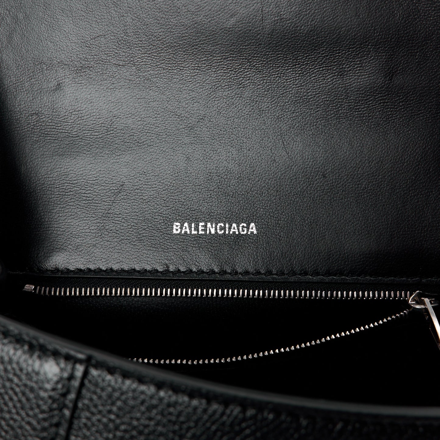 Grained Calfskin Small Hourglass Top Handle Bag Black