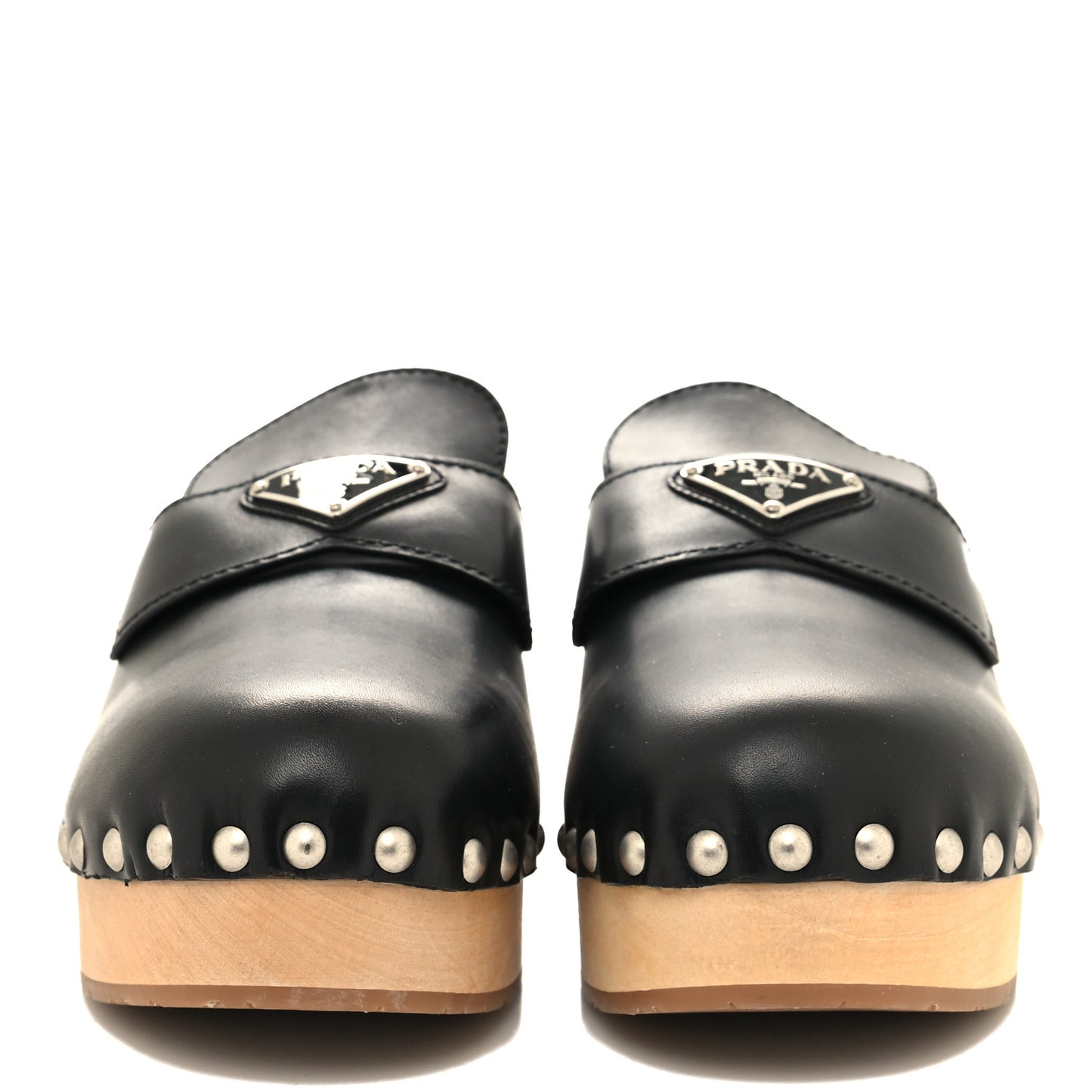 Natural Calfskin Metal Triangle Logo 45mm Clogs 39 Black Sabbia