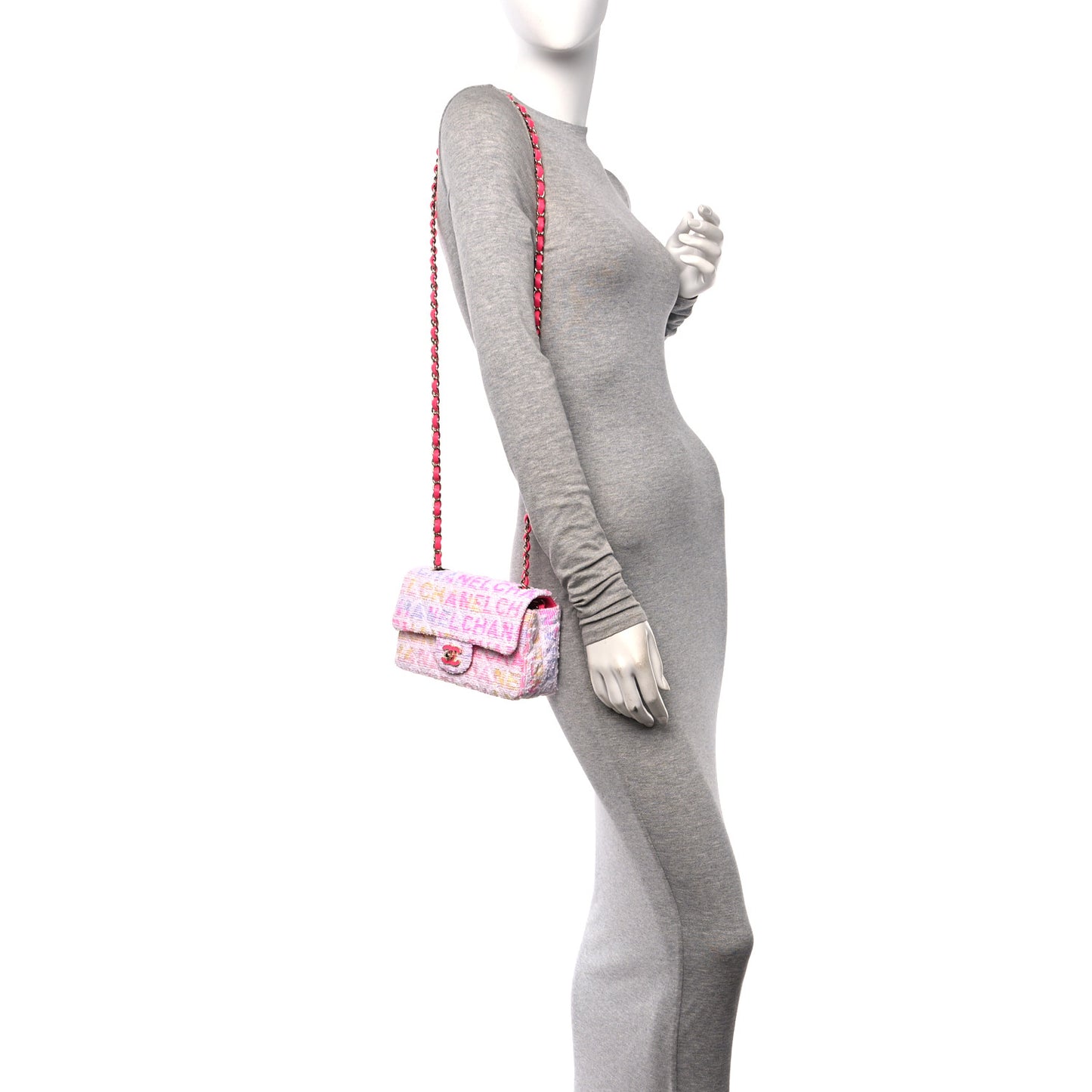 Tweed Quilted Mini Rectangular Flap Pink Multicolor