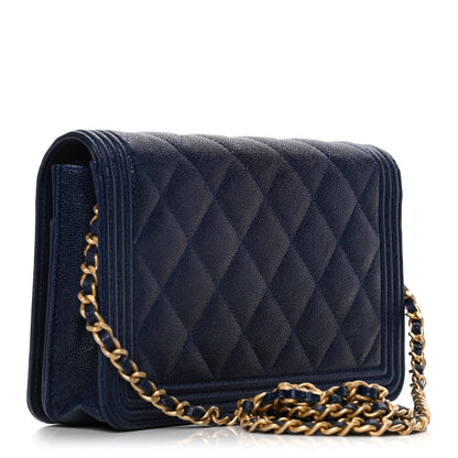 Chanel Caviar Quilted Boy Wallet On Chain WOC Navy 2 of 15