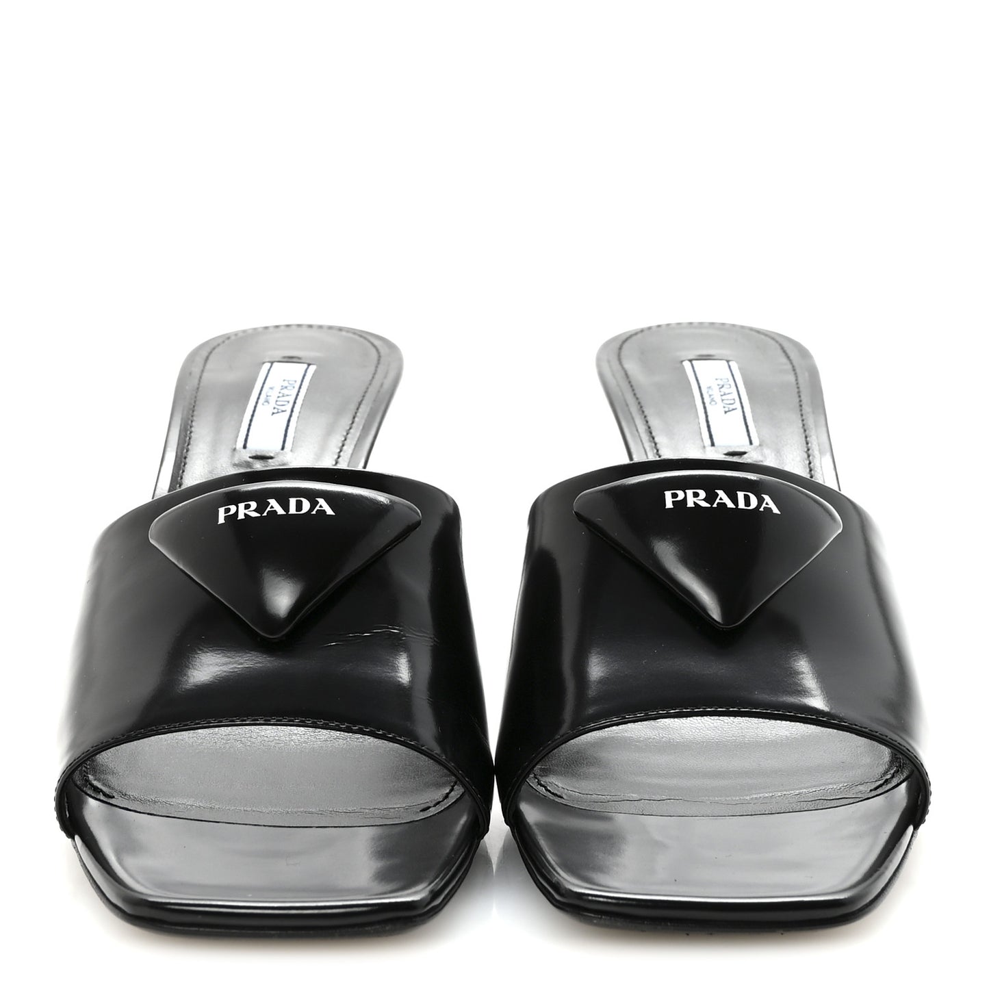 Spazzolato Triangle Logo 65mm Slide Sandals 40 Black