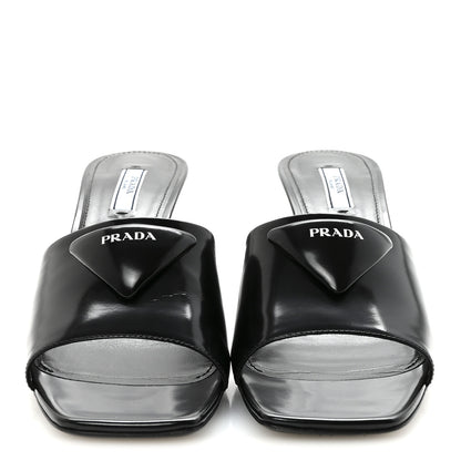 Prada Spazzolato Triangle Logo 65mm Slide Sandals 40 Black 3 of 9