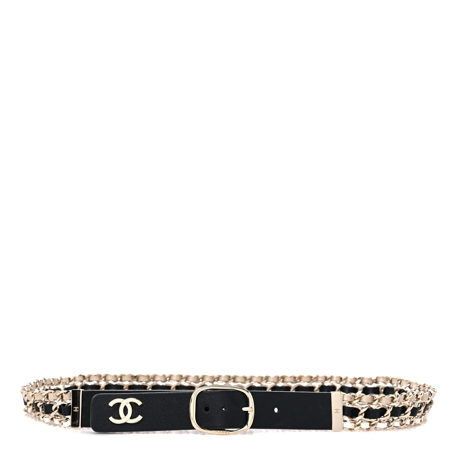 Chanel Calfskin CC Triple Row Chain Belt 80 32 Gold Black White 1 of 6