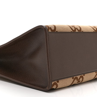 Gucci Monogram Jumbo GG Textured Dollar Calfskin Web Tote Bag Camel Ebony New Acero 10 of 11