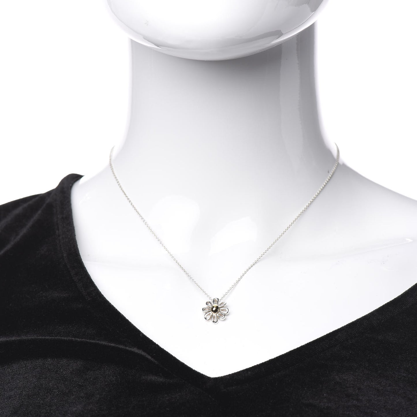 Sterling Silver 18K Yellow Gold Daisy Pendant Necklace