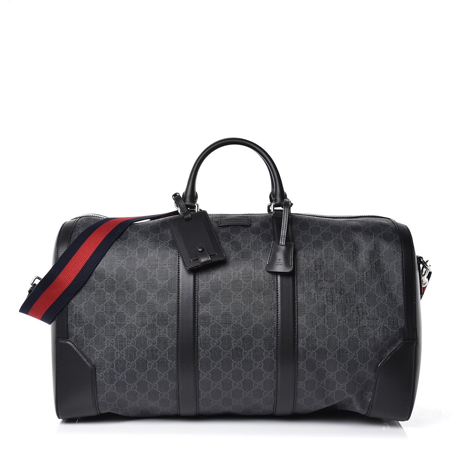 Gucci Soft GG Supreme Monogram Appia Calfskin Web Large Carry On Duffle Bag Black Grey 1 of 7