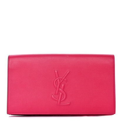 Saint Laurent Calfskin Monogram Large Belle De Jour Clutch Lipstick Fuchsia 1 of 13
