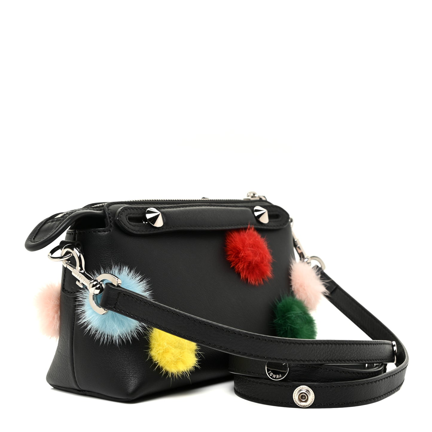 Vitello Dolce Mink Fur Pom Pom Mini By The Way Boston Bag Black Multicolor