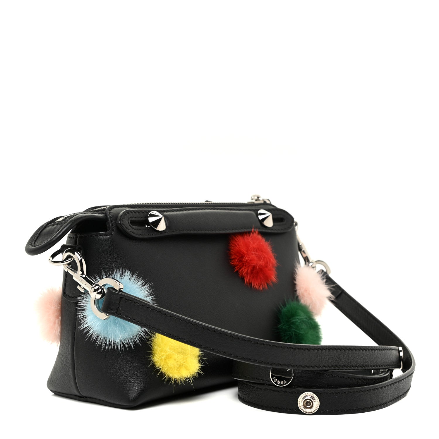 Fendi Vitello Dolce Mink Fur Pom Pom Mini By The Way Boston Bag Black Multicolor 3 of 11
