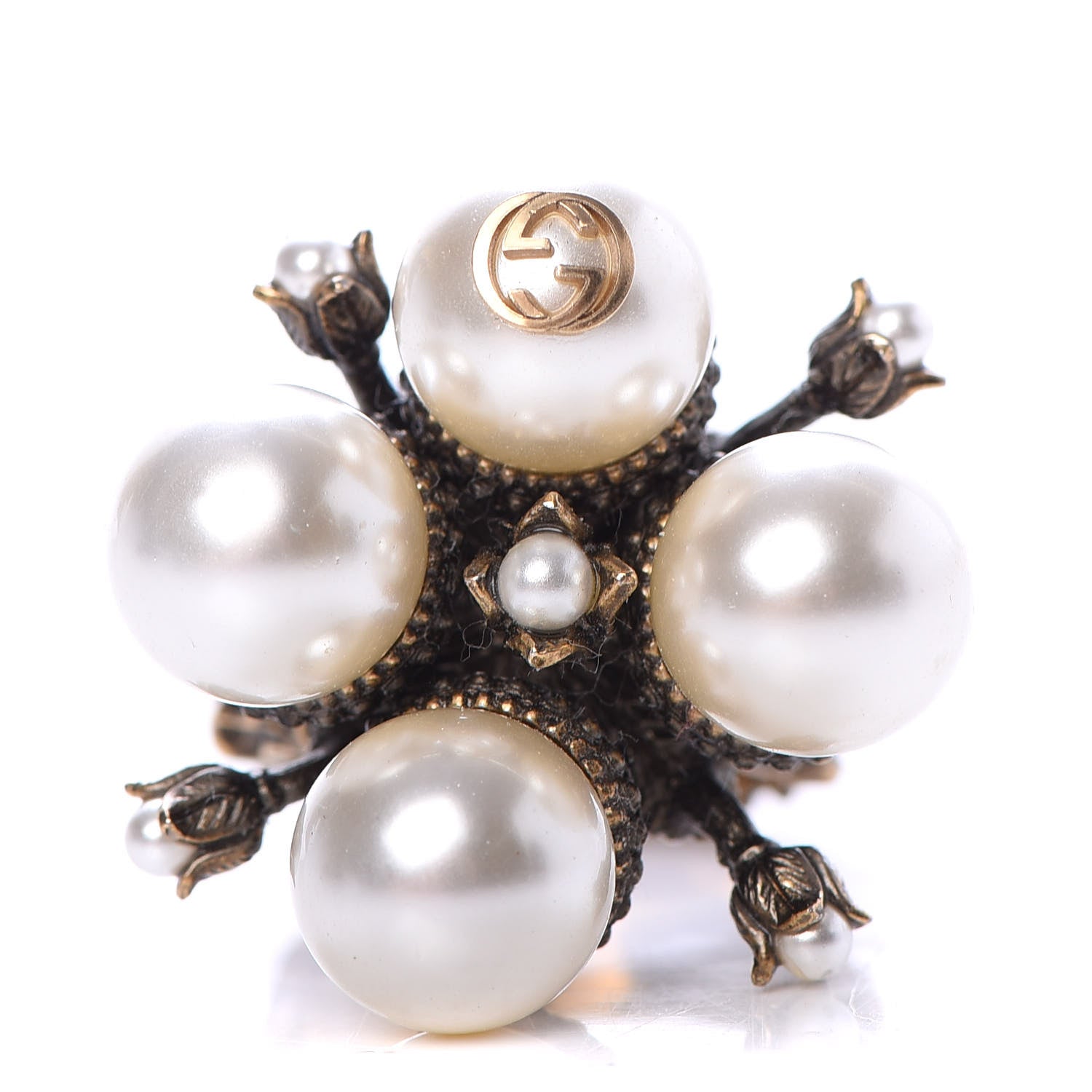 Gucci Metal Pearl Ring 5.25 Aged Gold 1 of 7