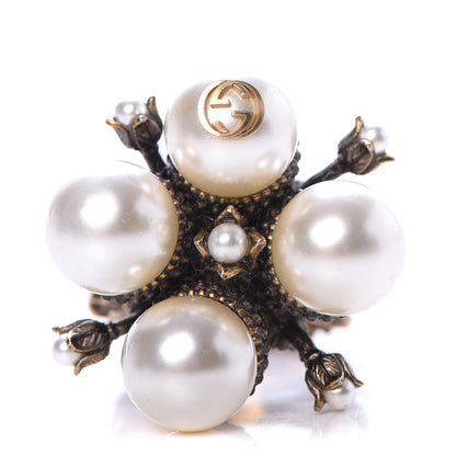Gucci Metal Pearl Ring 5.25 Aged Gold 1 of 7