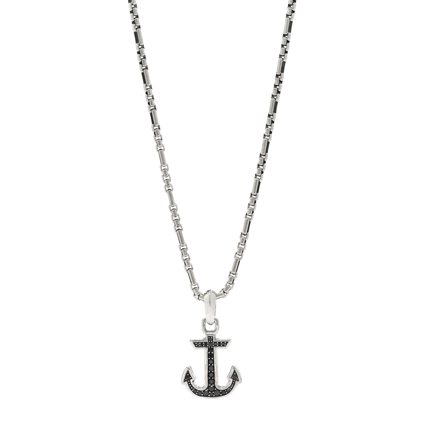 Sterling Silver Black Diamond Maritime Anchor Amulet Pendant Necklace