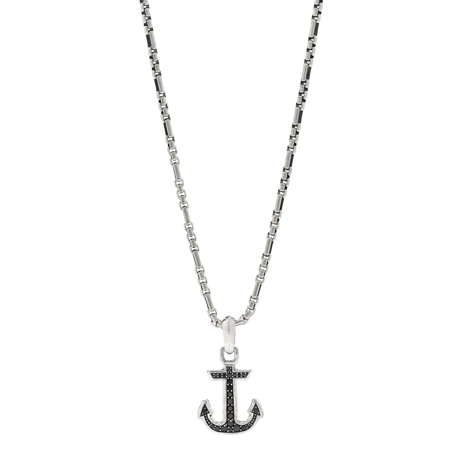 David Yurman Sterling Silver Black Diamond Maritime Anchor Amulet Pendant Necklace 1 of 5