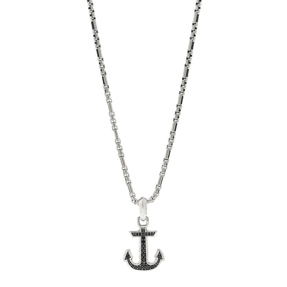 David Yurman Sterling Silver Black Diamond Maritime Anchor Amulet Pendant Necklace 1 of 5