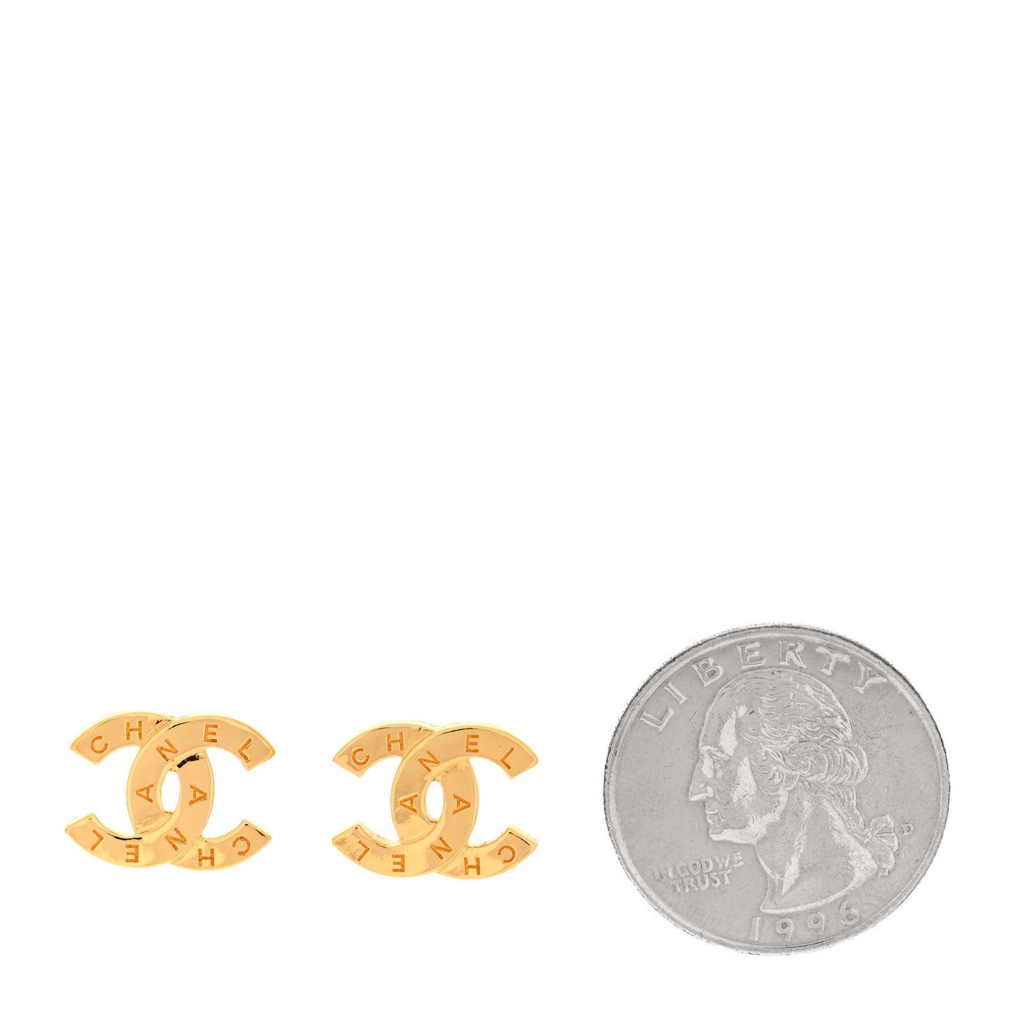Metal CC Paris Button Stud Earrings Gold