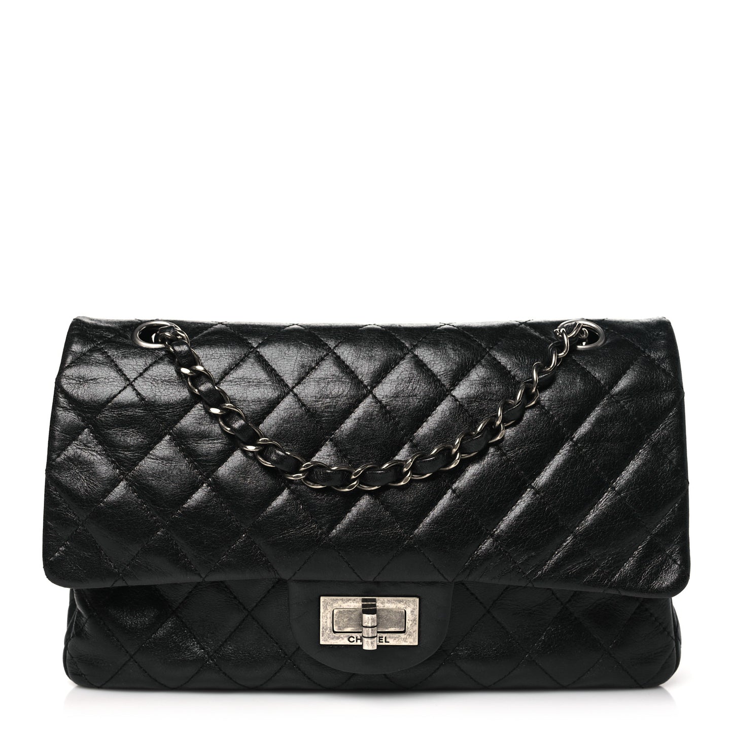 Aged Calfskin Quilted 2.55 Reissue 225 Flap Black