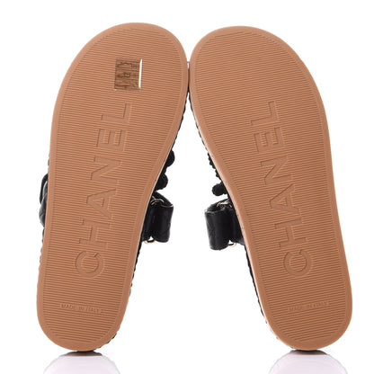 Chanel Cord Lambskin Quilted Logo Mules 37 Black 7 of 10