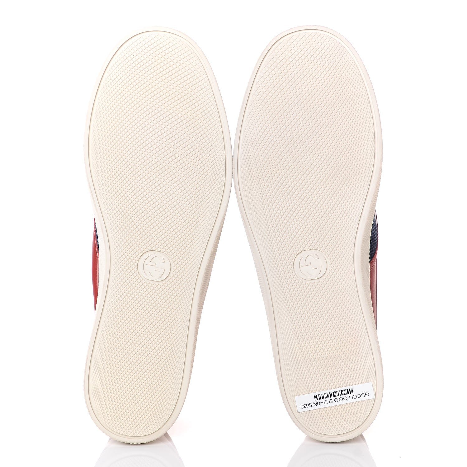 Gucci Canvas Sylvie Stripe Logo Mens Dublin Slip On Sneakers 10.5 Mystic White Hibiscus Red Maritime 7 of 14