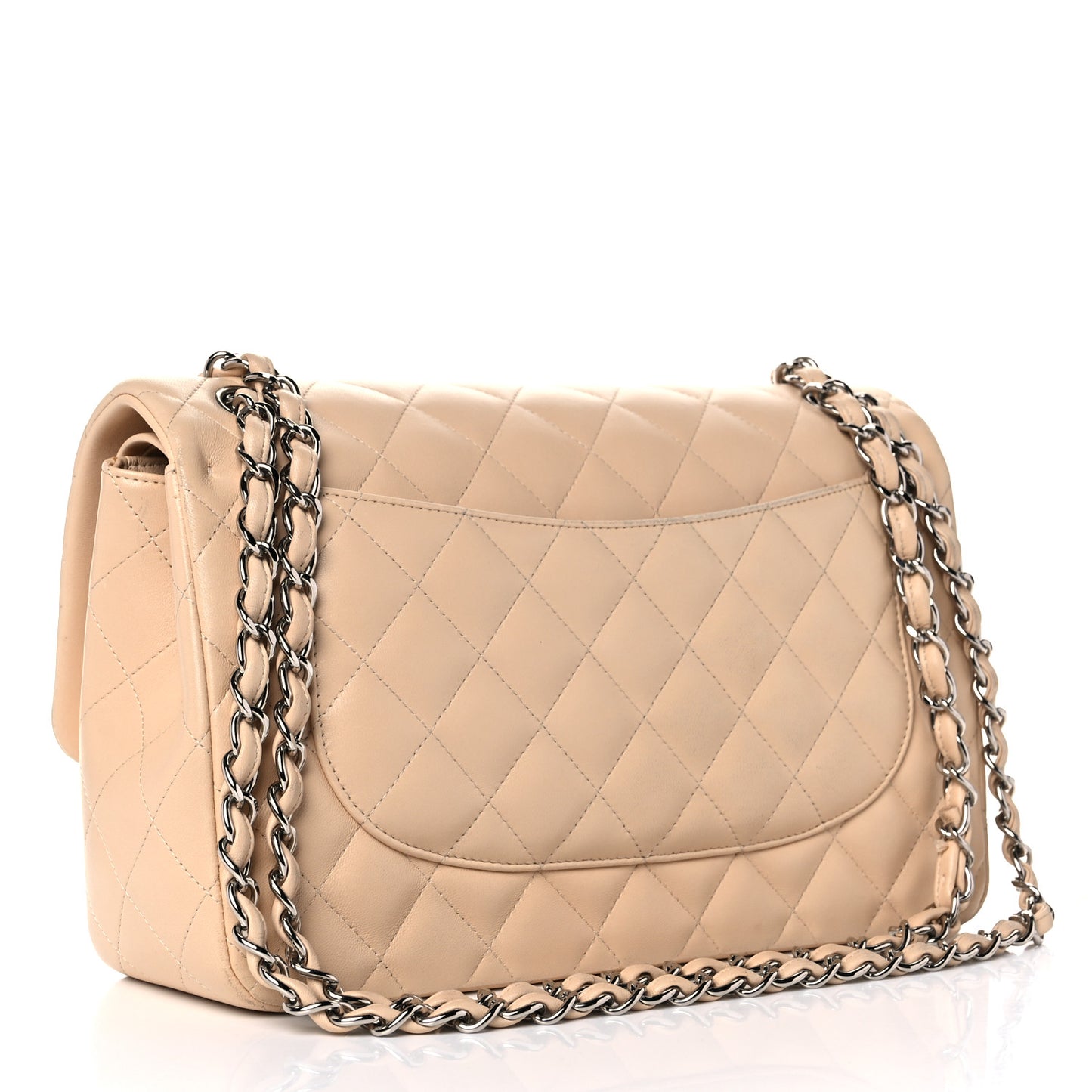Lambskin Quilted Jumbo Double Flap Beige