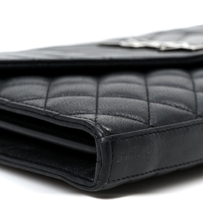 Saint Laurent Sheepskin Tri-Quilt Monogram Envelope Chain Wallet Black 8 of 9