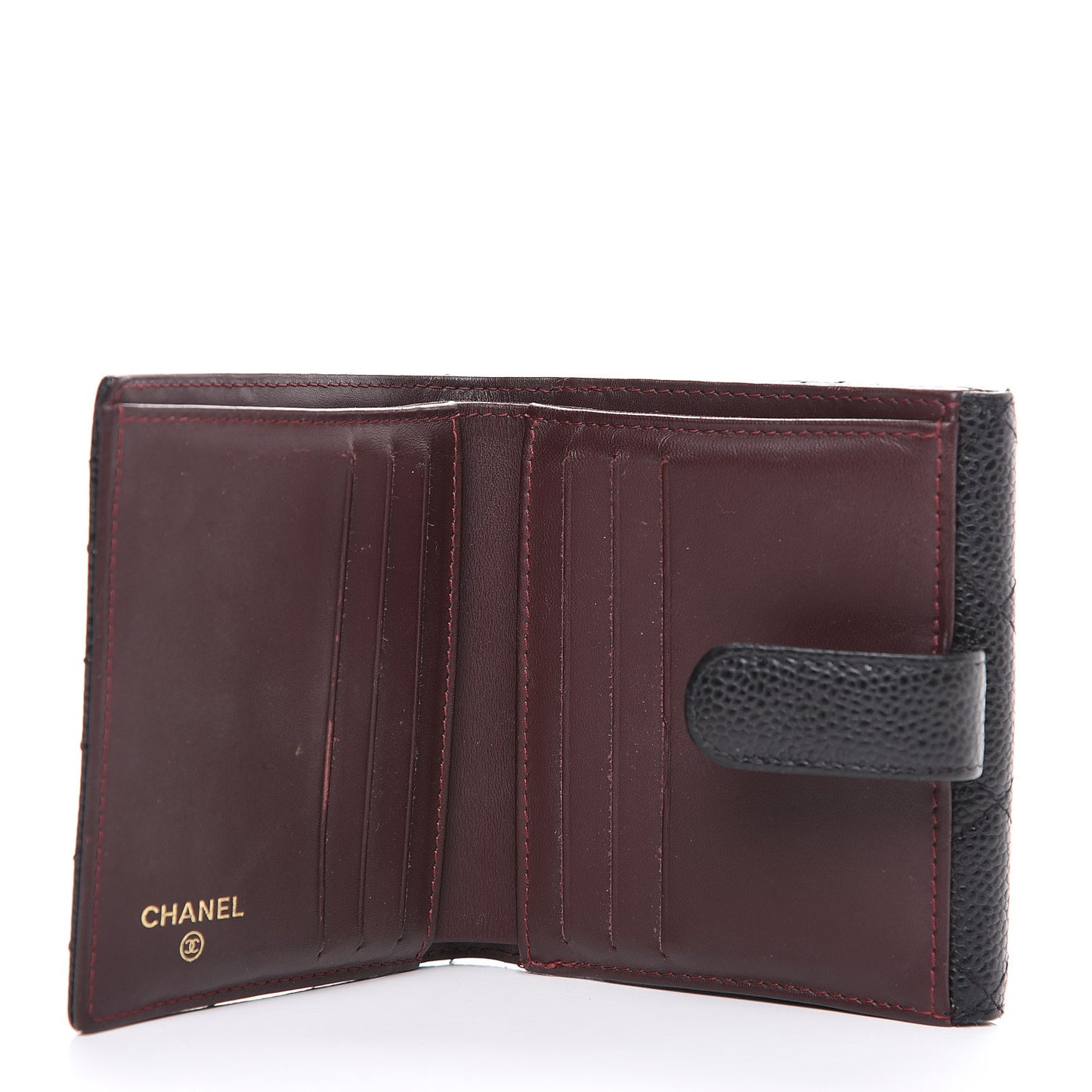 Caviar Quilted Compact French Flap Wallet Black