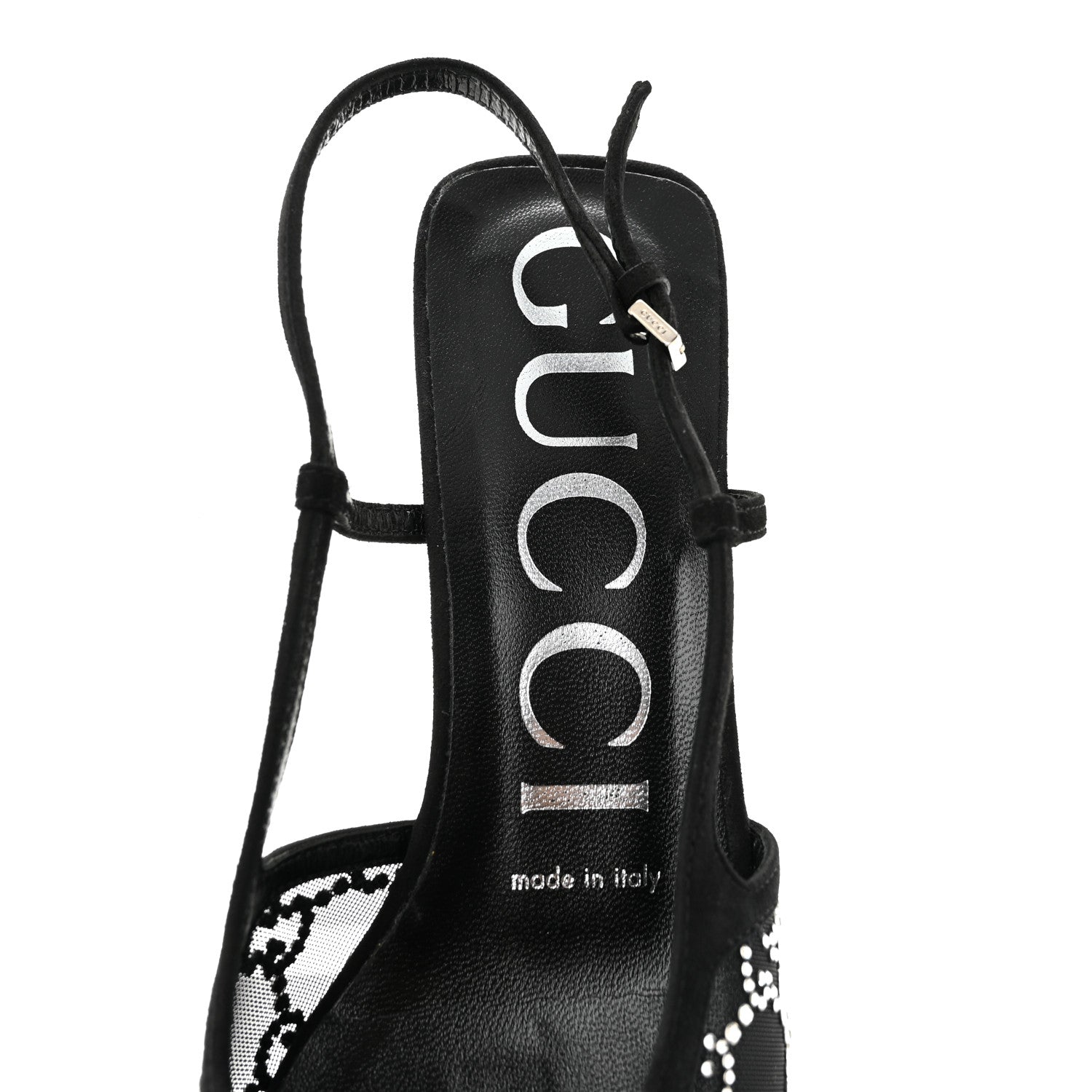 Gucci Suede Mesh Crystal GG Monogram Slingback Pumps 36.5 Black 7 of 9