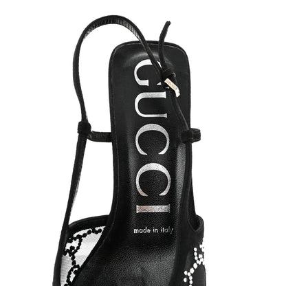 Gucci Suede Mesh Crystal GG Monogram Slingback Pumps 36.5 Black 7 of 9