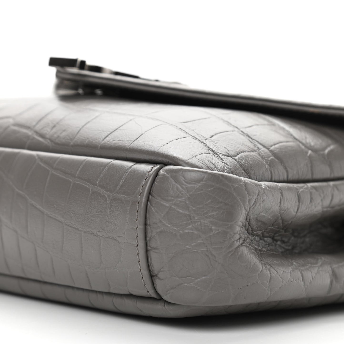 Calfskin Crocodile Embossed Medium College Monogram Satchel Gray