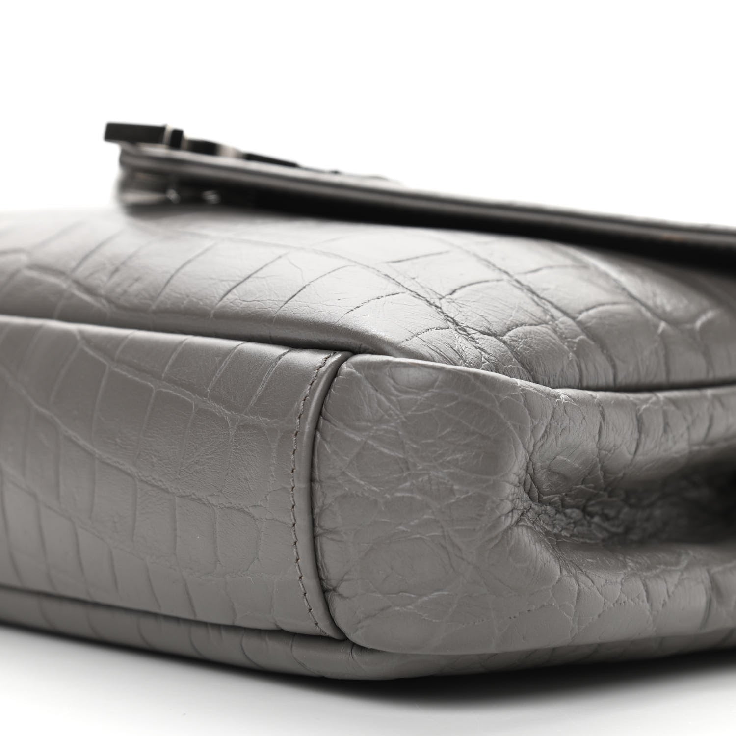 Saint Laurent Calfskin Crocodile Embossed Medium College Monogram Satchel Gray 9 of 9