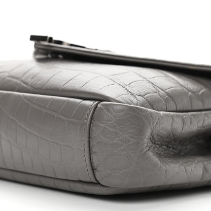 Saint Laurent Calfskin Crocodile Embossed Medium College Monogram Satchel Gray 9 of 9