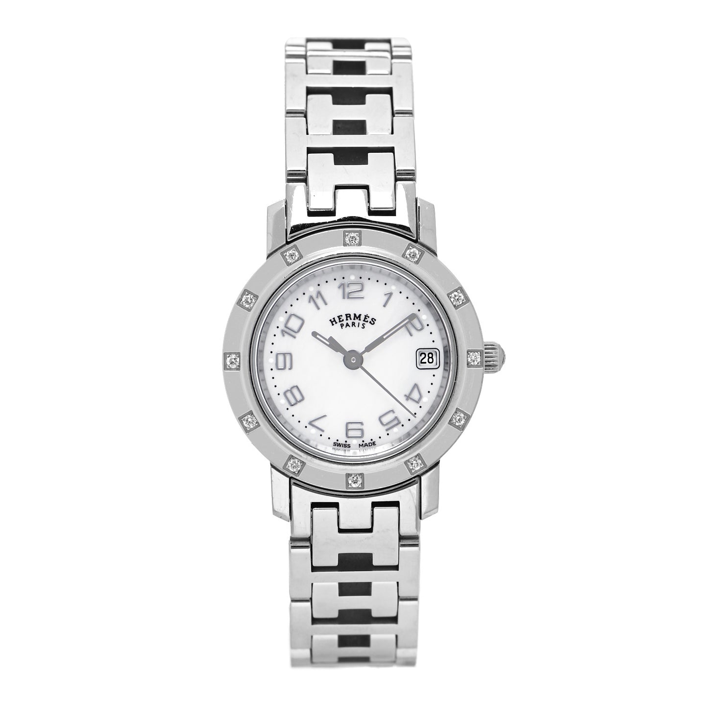 Stainless Steel Diamond Mother of Pearl 24mm Clipper Quartz Watch