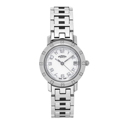 Hermes Stainless Steel Diamond Mother of Pearl 24mm Clipper Quartz Watch 1 of 5
