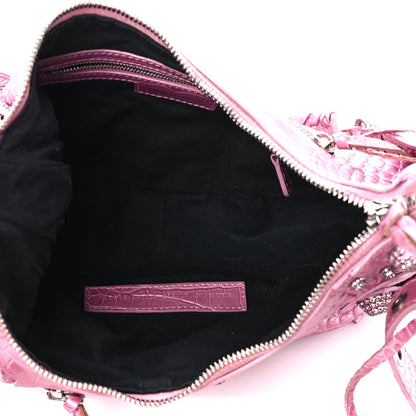 Balenciaga Metallic Extra Supple Calfskin Crystal Crocodile Embossed Small Le Cagole Shoulder Bag Pink 6 of 14