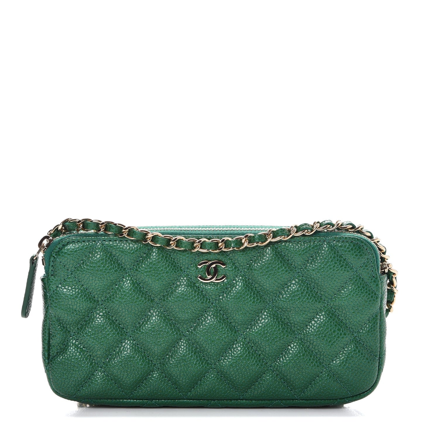 Caviar Quilted Small Clutch With Chain Green