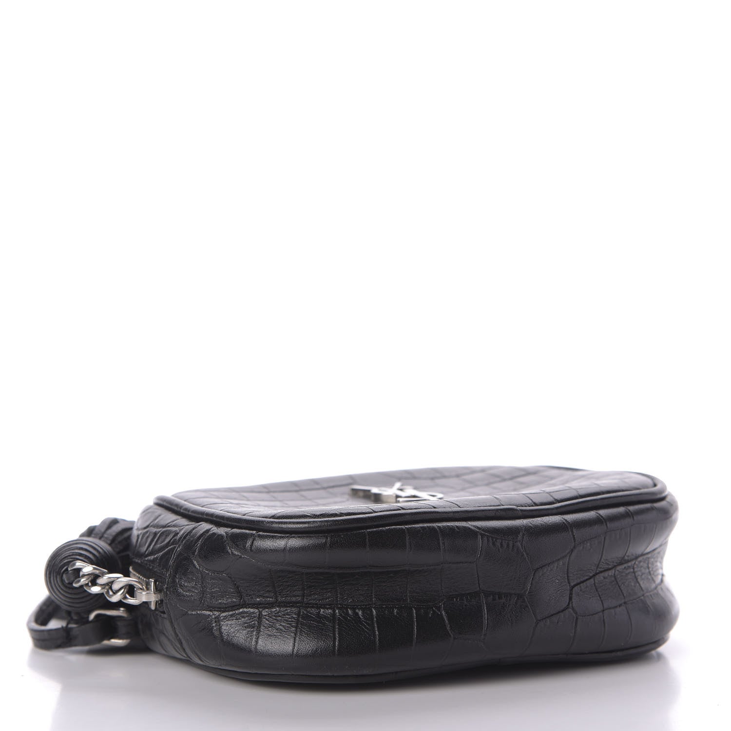 Saint Laurent Calfskin Crocodile Embossed Monogram Blogger Bag Black 4 of 9