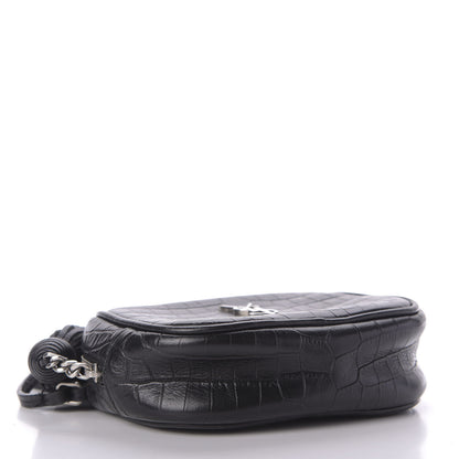 Saint Laurent Calfskin Crocodile Embossed Monogram Blogger Bag Black 4 of 9