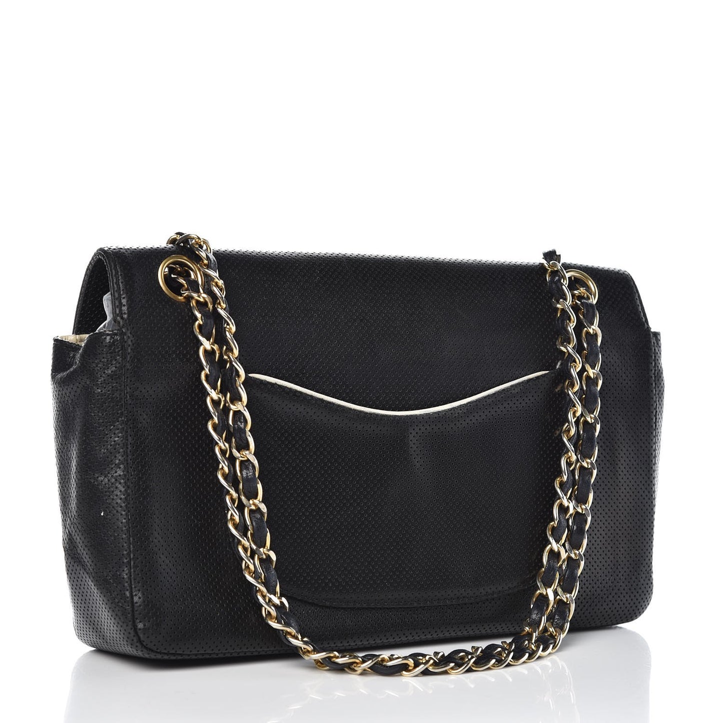 Lambskin Perforated Medium Single Flap Bag Black White