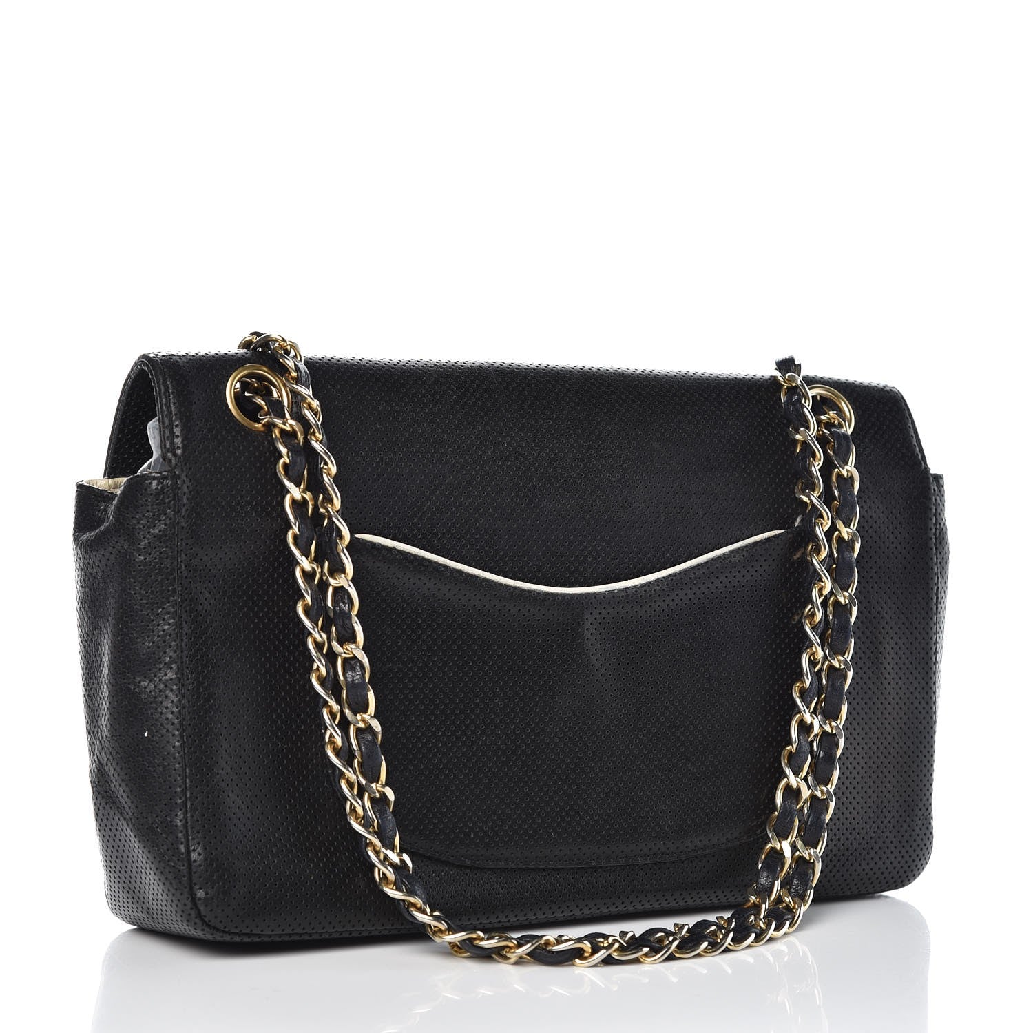 Chanel Lambskin Perforated Medium Single Flap Bag Black White 3 of 11