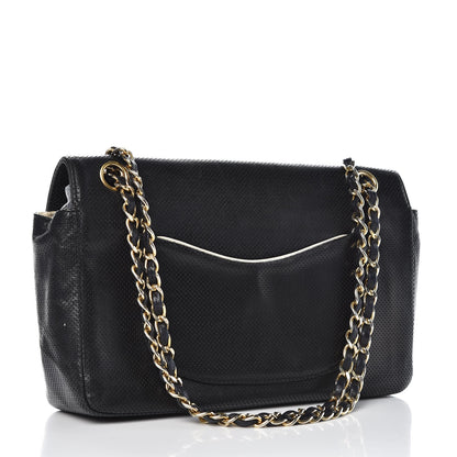 Chanel Lambskin Perforated Medium Single Flap Bag Black White 3 of 11