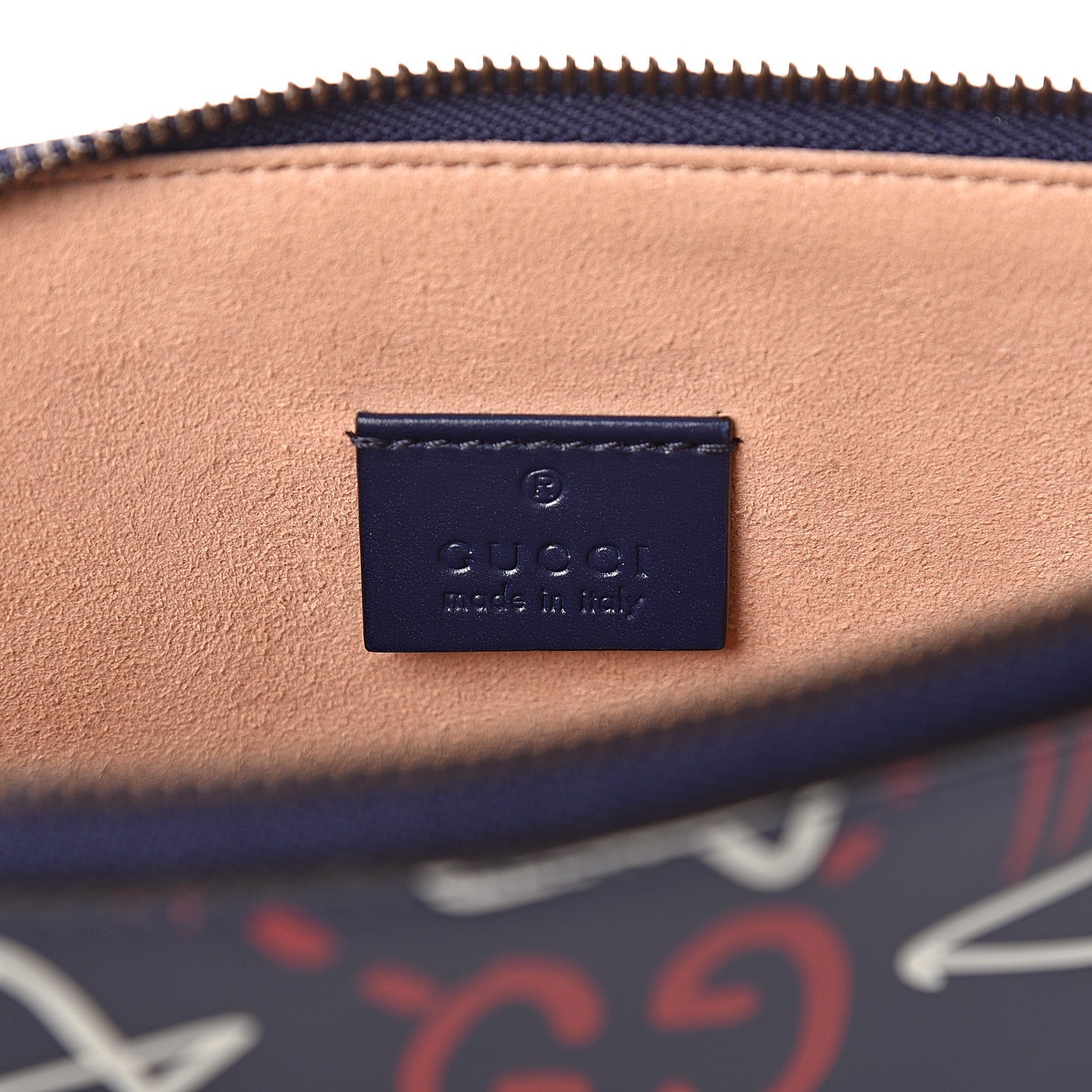 Gucci Calfskin GucciGhost Print Pouch Blue Agata Hibiscus Red 6 of 9