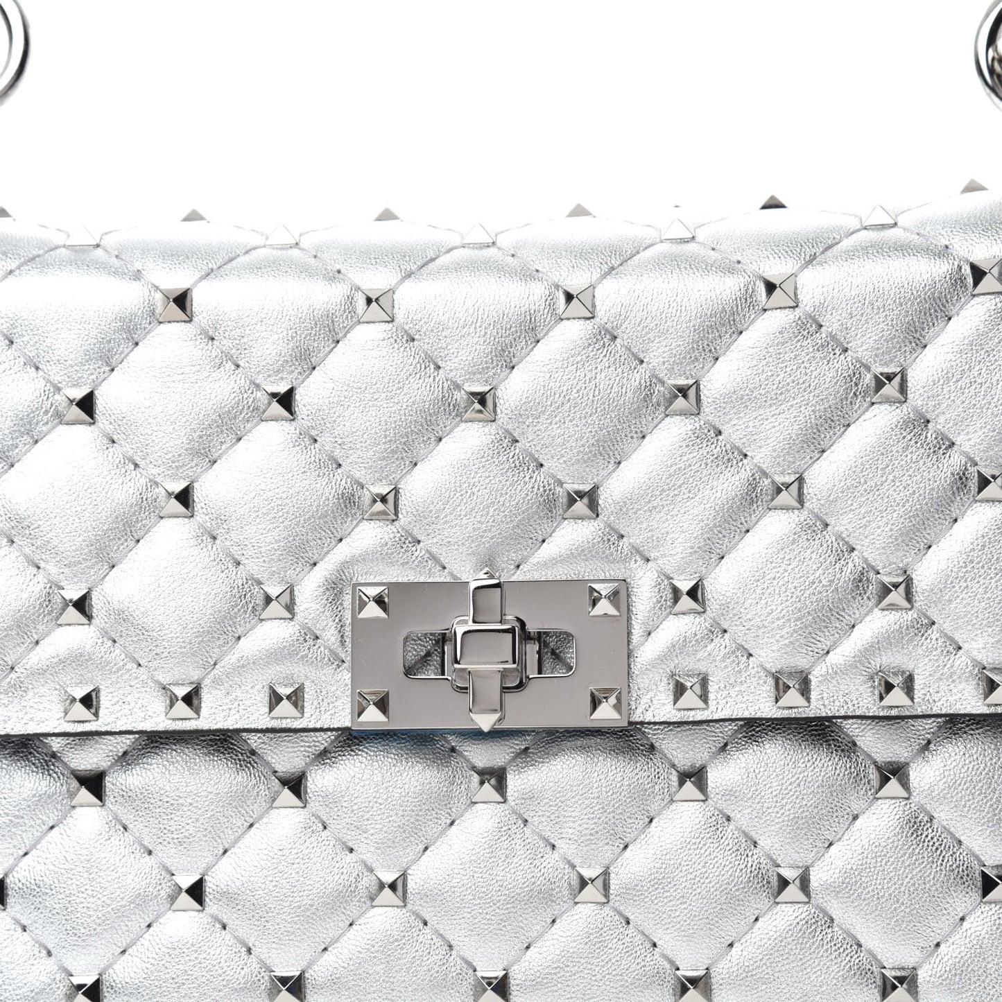 Metallic Nappa Medium Rockstud Spike Shoulder Bag Silver