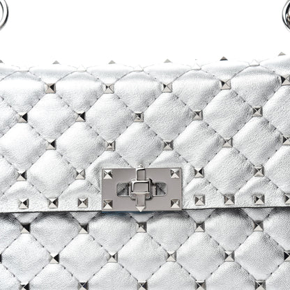 Valentino Garavani Metallic Nappa Medium Rockstud Spike Shoulder Bag Silver 11 of 11