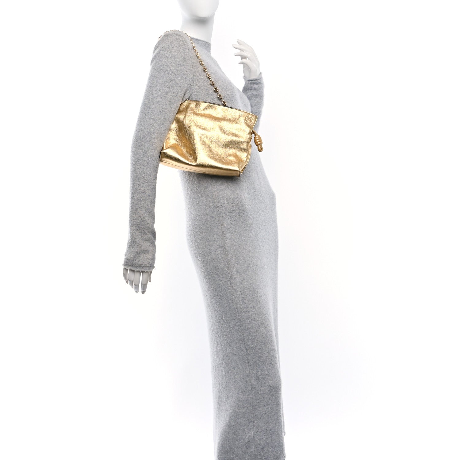 Loewe Metallic Calfskin Mini Chain Flamenco Knot Clutch Gold 2 of 9