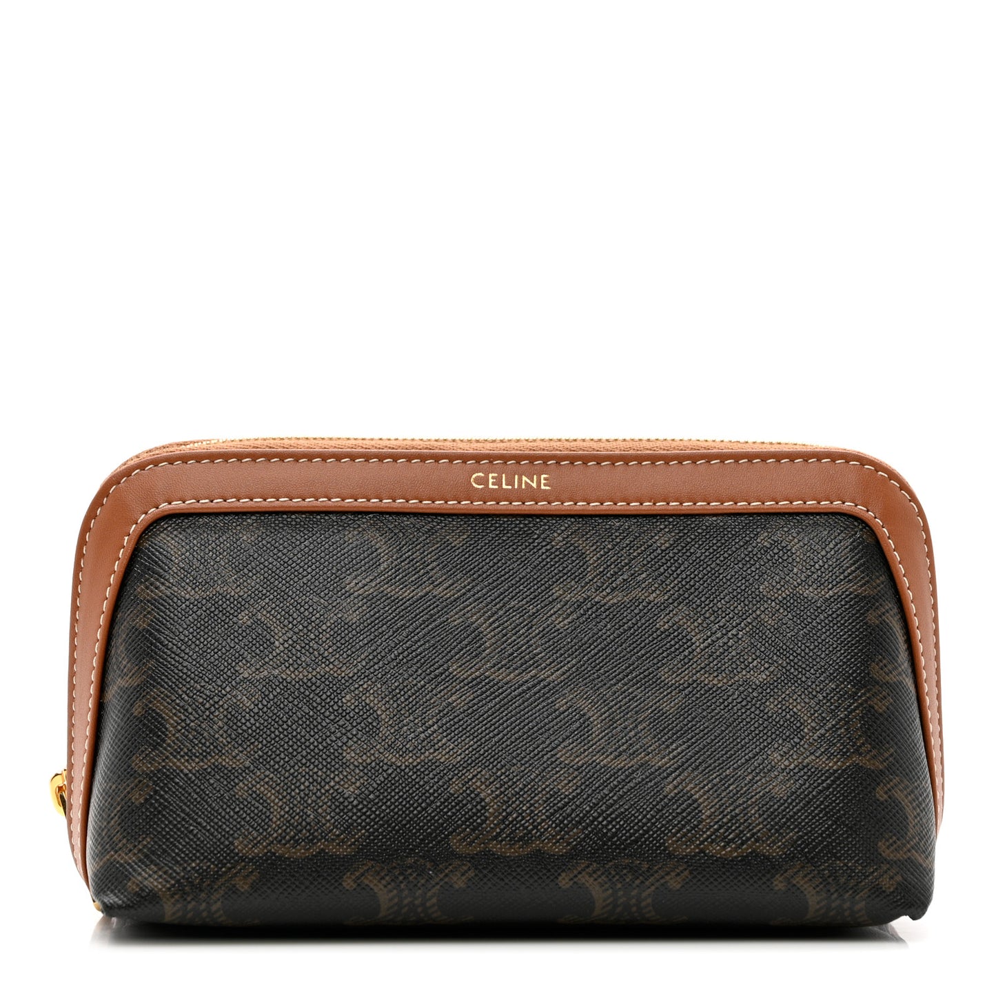 Triomphe Canvas Calfskin Small Cosmetic Pouch Tan