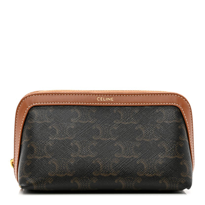 Celine Triomphe Canvas Calfskin Small Cosmetic Pouch Tan 1 of 6