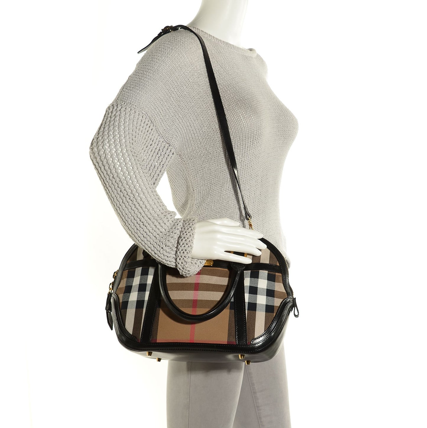Bridle Calfskin House Check Small Orchard Bowling Bag Black