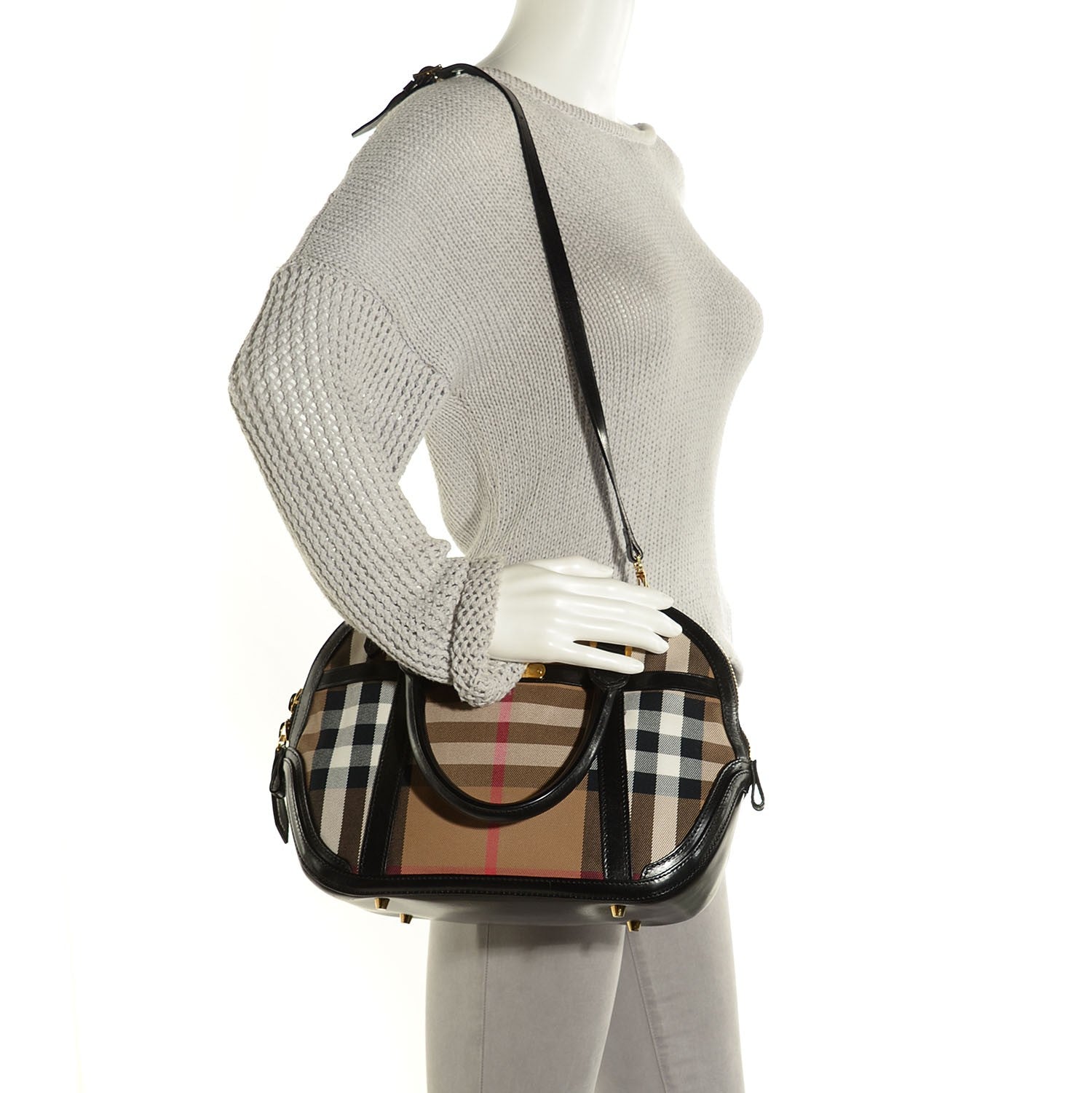 Burberry Bridle Calfskin House Check Small Orchard Bowling Bag Black 2 of 12