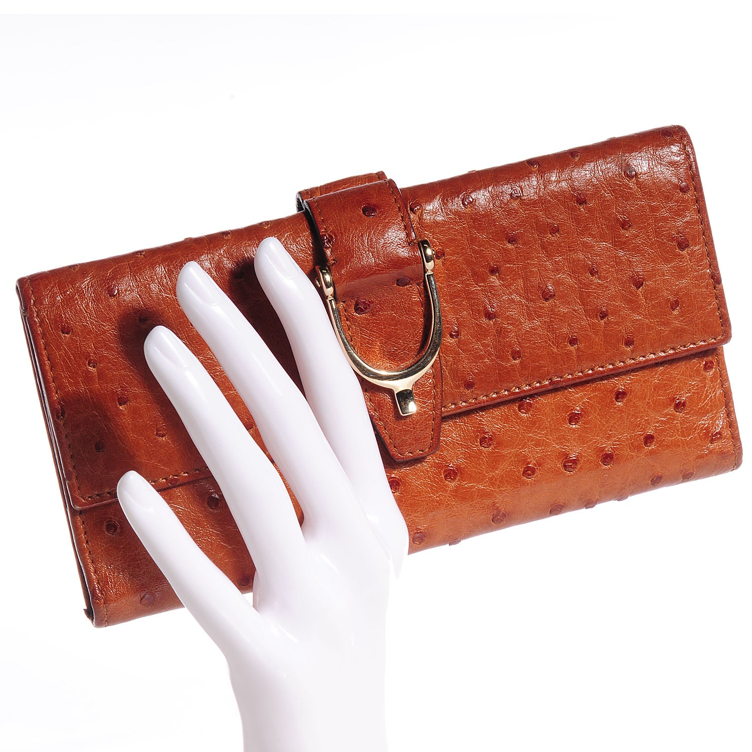 Gucci Ostrich Stirrup Continental Wallet Brown 2 of 7