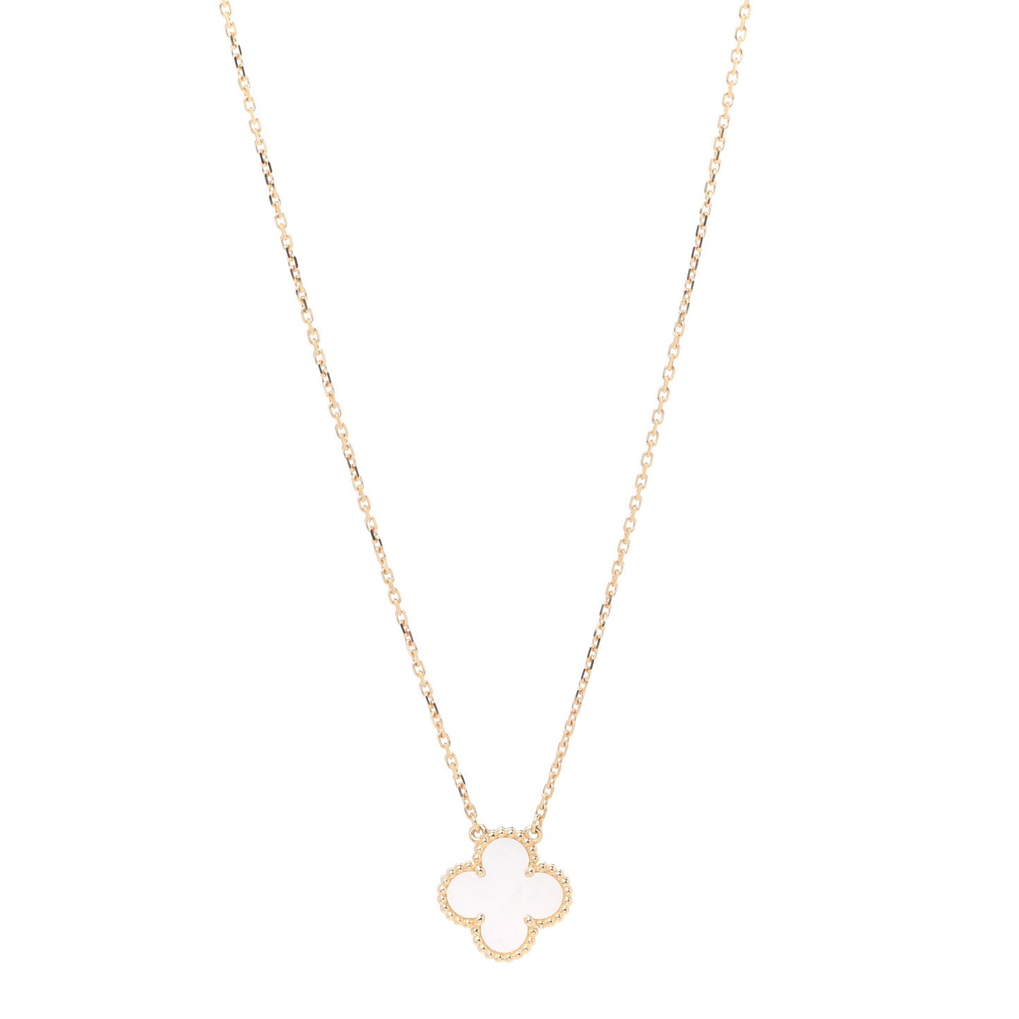 18K Yellow Gold Mother of Pearl Vintage Alhambra Pendant Necklace