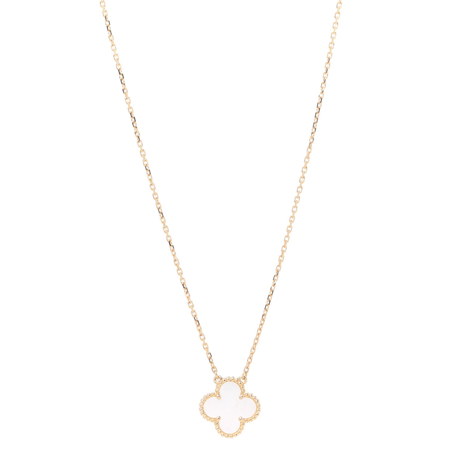 Van Cleef & Arpels 18K Yellow Gold Mother of Pearl Vintage Alhambra Pendant Necklace 1 of 7